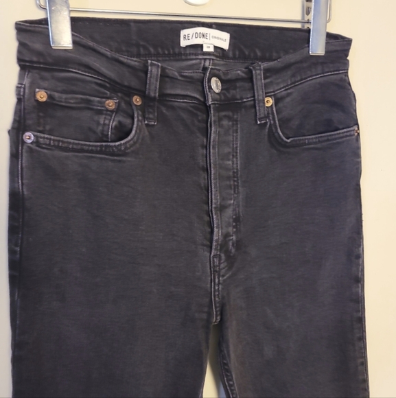 Re/Done Washed Black Stovepipe Straight Crop Jean Sz 28 - Picture 2 of 7